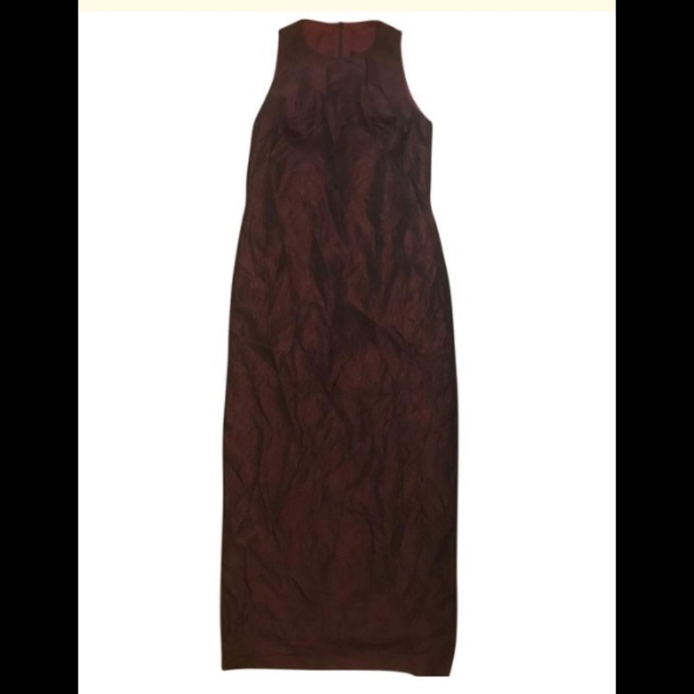 Tamotsu Maroon Crepe Dress with Back Slit